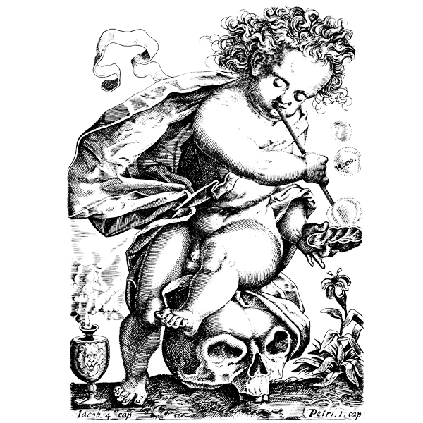 600x600 Vector Art Cherub Sitting On Skull With Urn And Plant Vintage