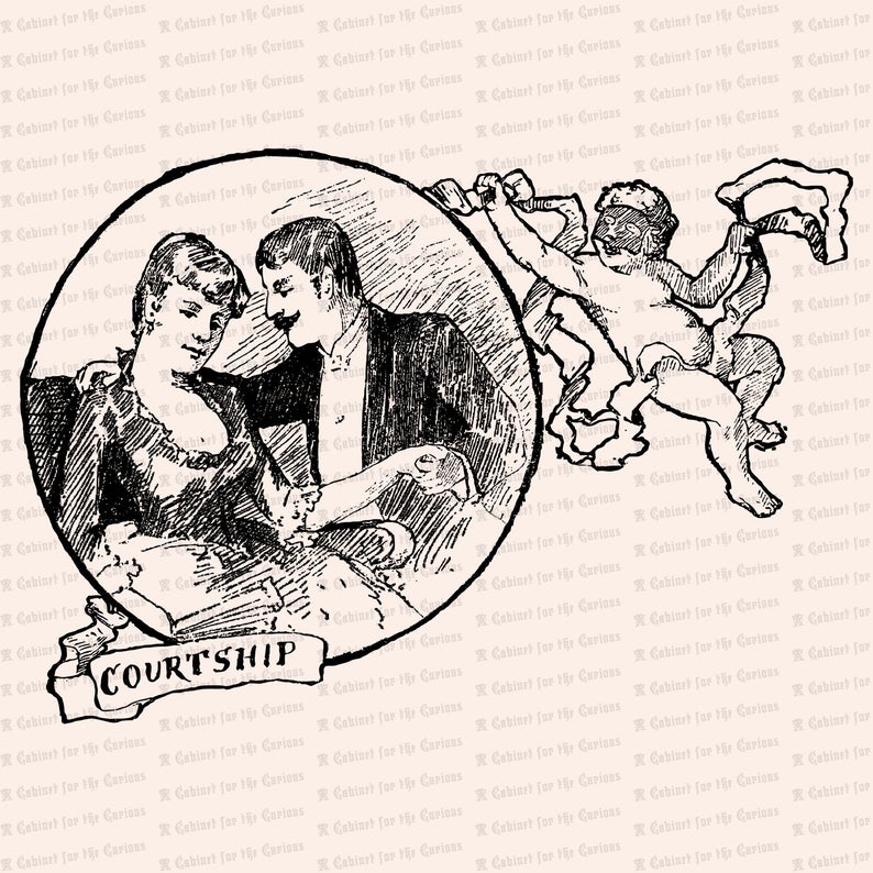 794x794 Vintage Victorian Courting Couple With Masked Cherub Vector Etsy