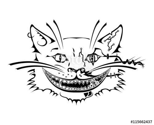 500x407 Vector Illustration Of Cheshire Cat In Black And White Tattoo