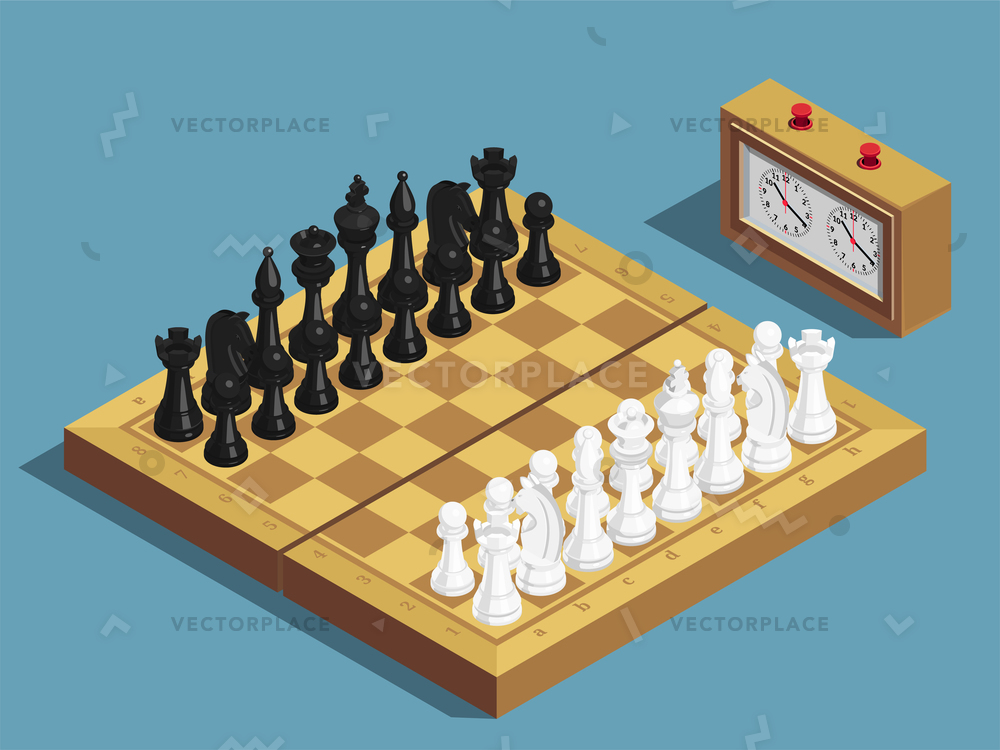 1000x750 Chess Game Beginning Isometric Composition Clock Vector