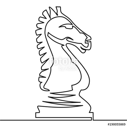 500x500 Chess Knight Vector Continuous Line Drawing Stock Image