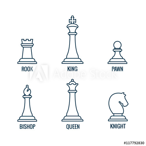 500x500 Chess Pieces Vector Thin Line Icons King Queen Bishop Rook Knight