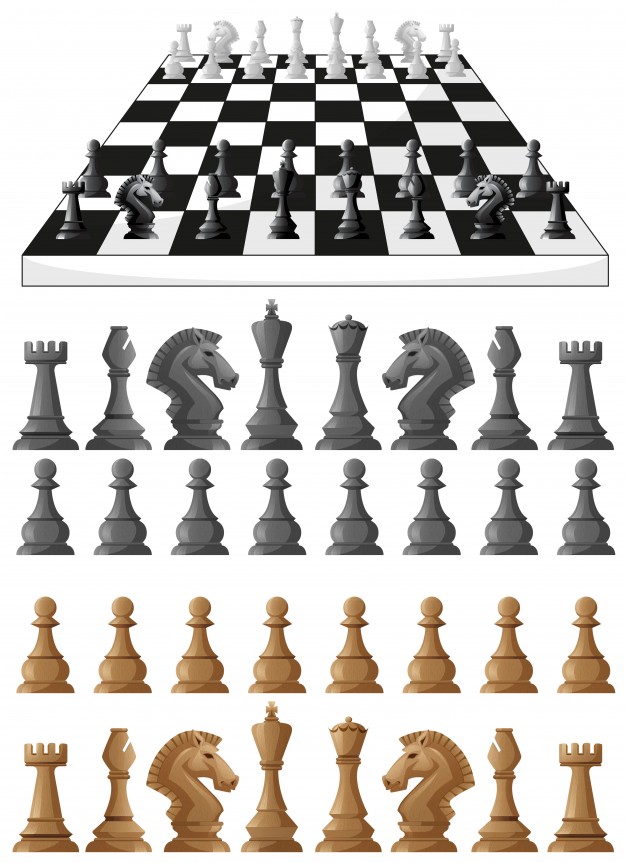 626x863 Chessboard And Different Chess Pieces Illustration Vector Free