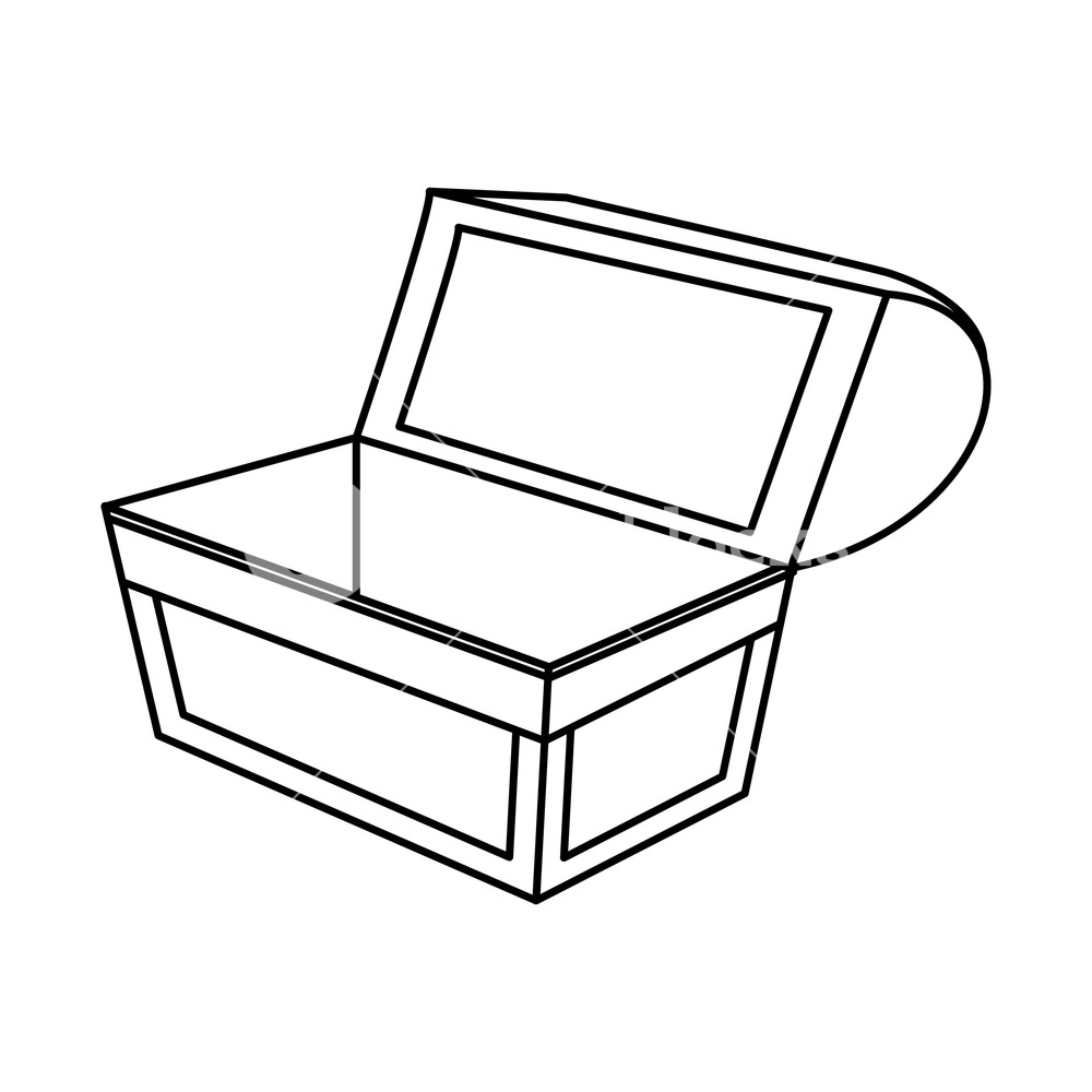 1000x1000 Outline Open Wooden Chest Box Treasure Vector Illustration Royalty
