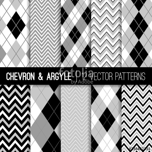 500x500 Gray, Black And White Argyle And Chevron Vector Patterns Modern