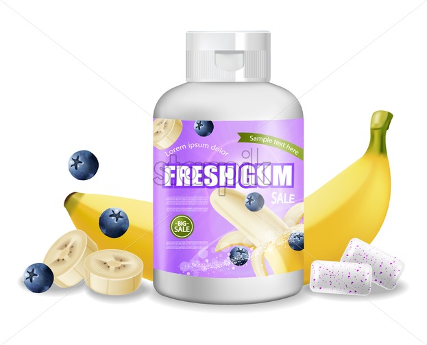 623x504 Chewing Gum Vector Realistic Product Placement Detailed Label