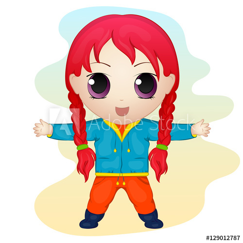 500x500 Cute Anime Chibi Little Girl Simple Cartoon Style Vector