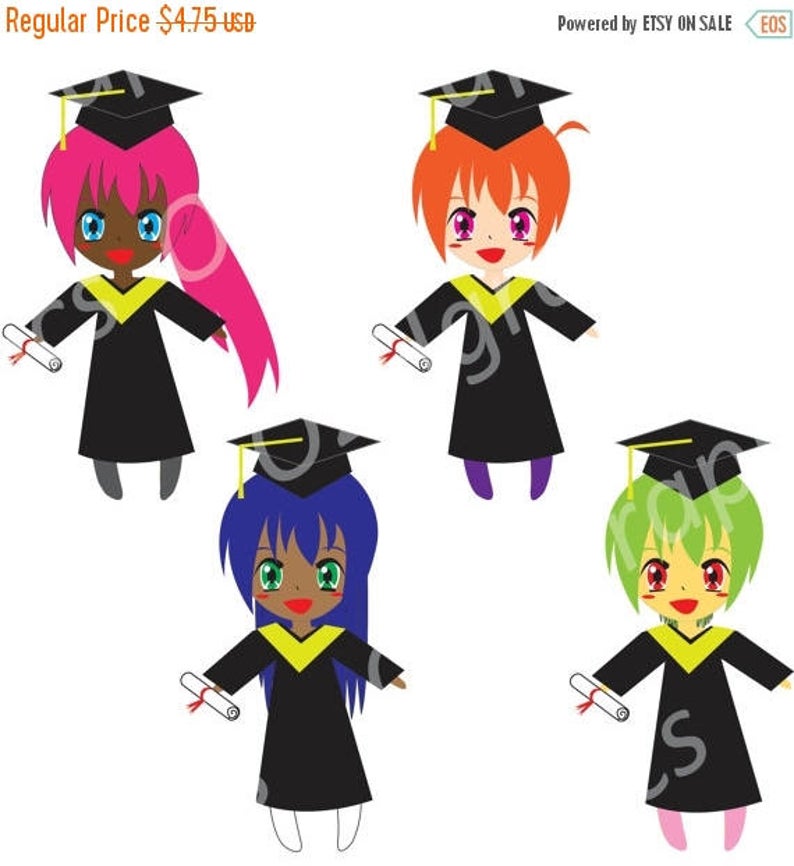 794x866 Nov Sale Graduation Clipart Chibi Girls Clip Art Vector Etsy