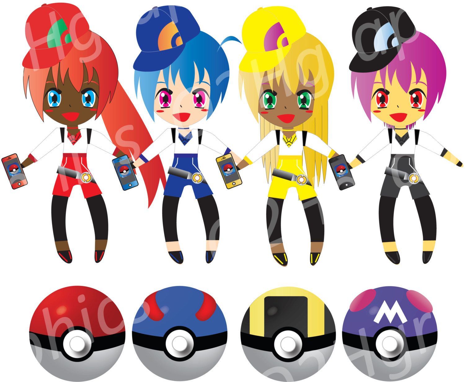 1500x1233 Pokemon Go Clipart, Chibi Girls Clip Art, Vector Clipart, Digital