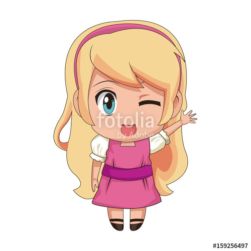 500x500 Cute Anime Chibi Little Girl Cartoon Style Vector Illustration