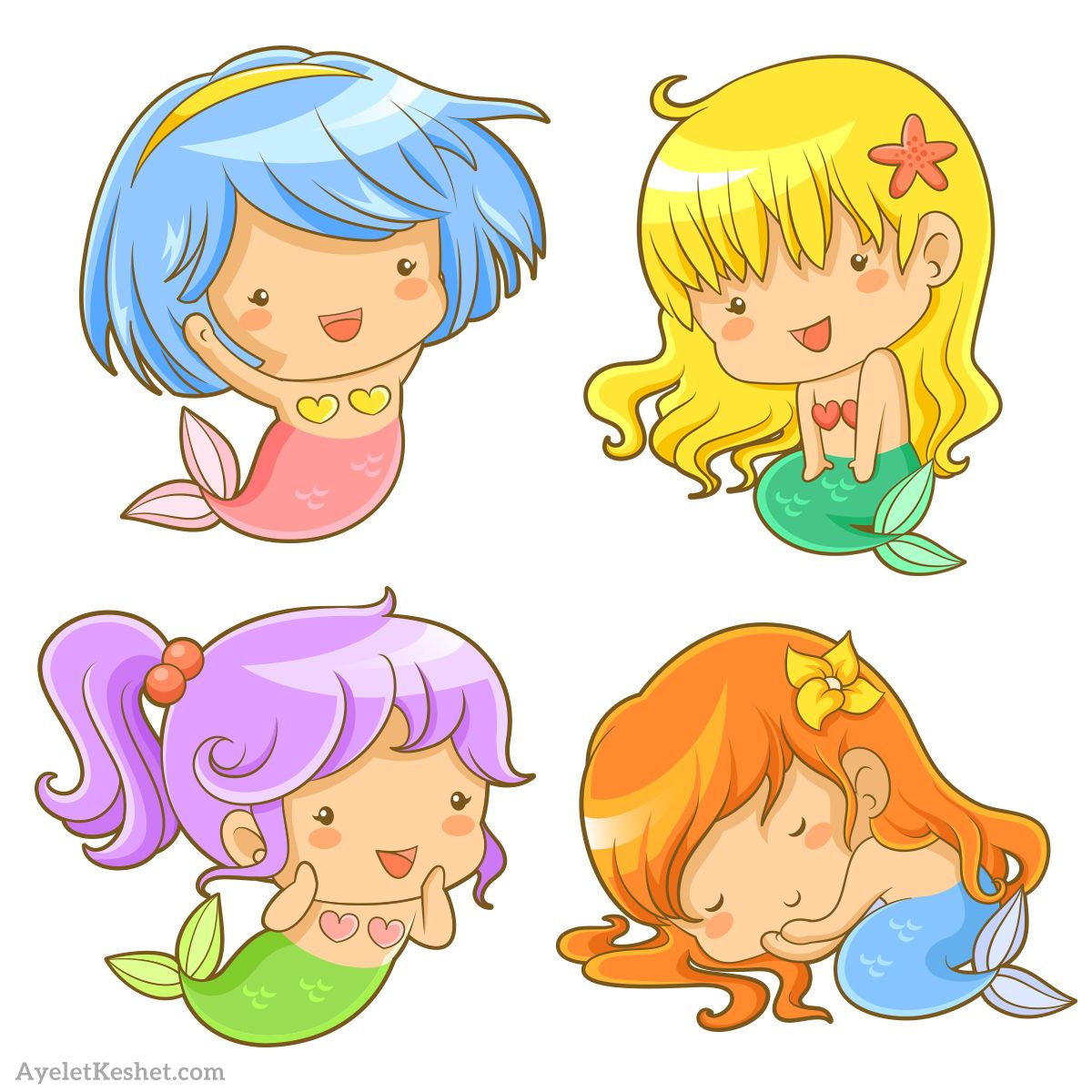 1200x1200 Cute Kawaii Illustration Of Chibi Mermaid Vector Art