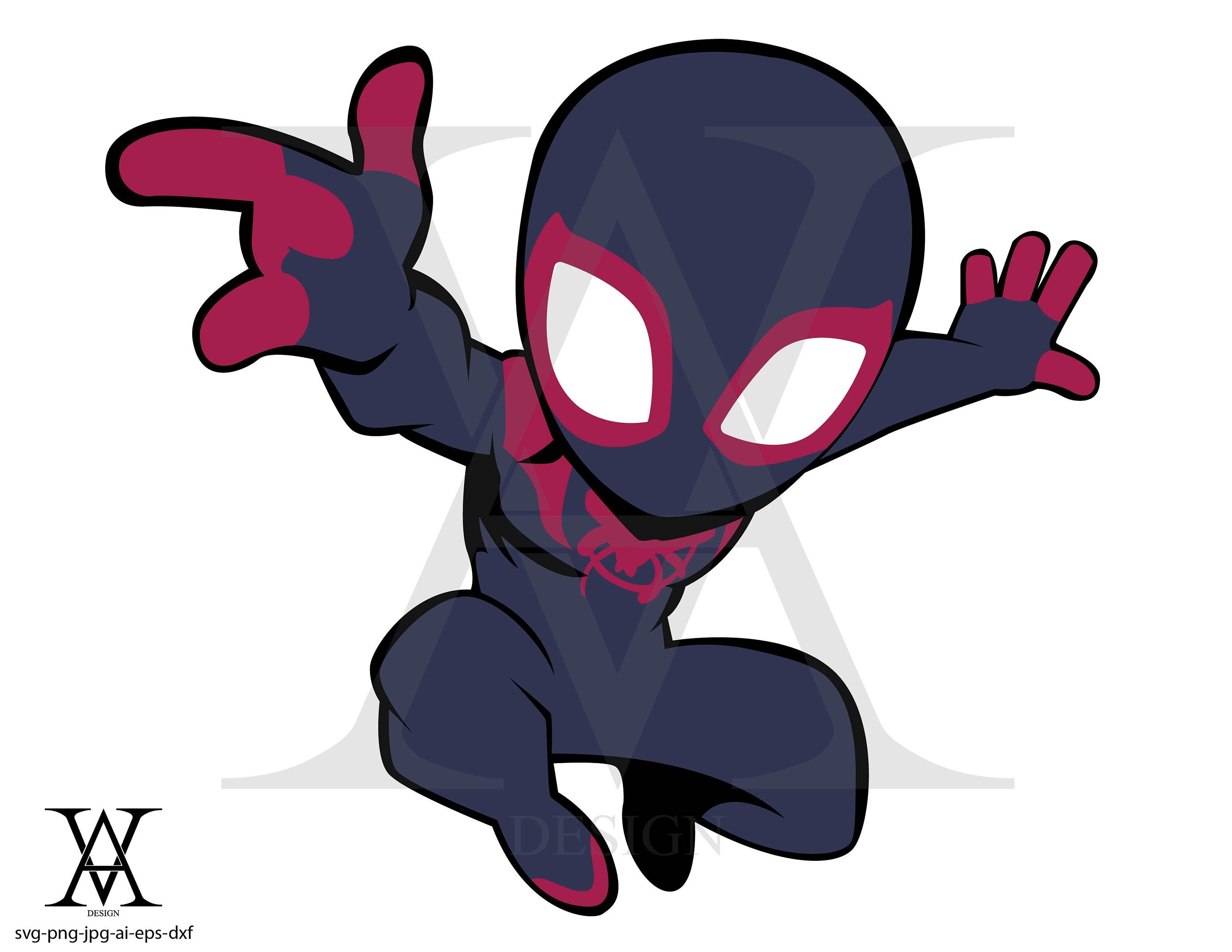 Spiderman Miles Morales Chibi Vector Clipart Instant Etsy. 