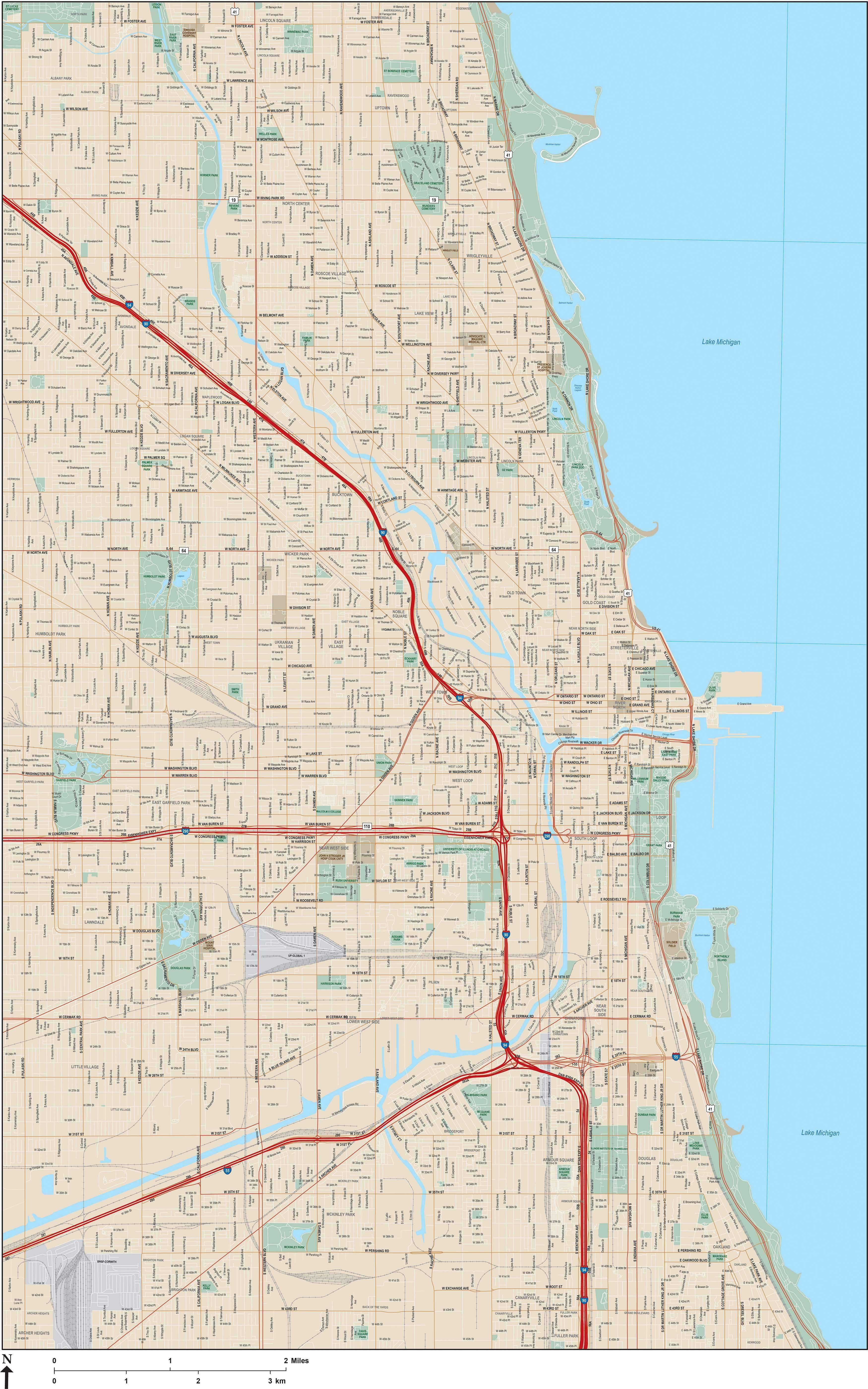 3500x5599 Chicago Map With Local Streets In Adobe Illustrator Vector Format