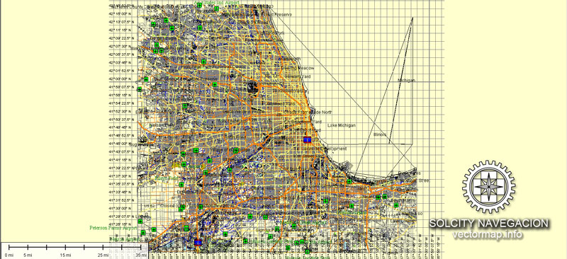 800x366 Chicago And Suburbs Map Vector Printable City Plan Part Atlas