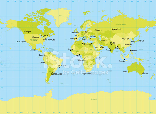 600x439 World Map Vector Miller Projection Stock Vector