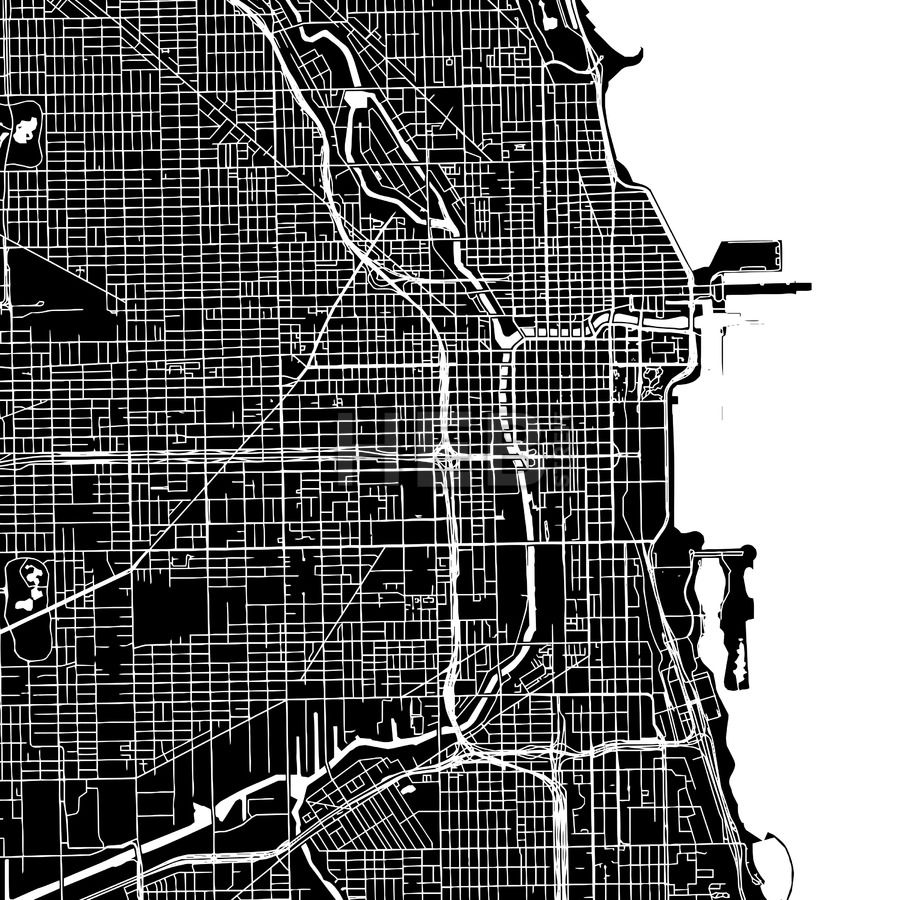900x900 Chicago, United States, Downtown Map, Dark Maps Vector Downloads
