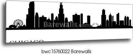 446x181 Chicago City Skyline Silhouette Background, Canvas Print