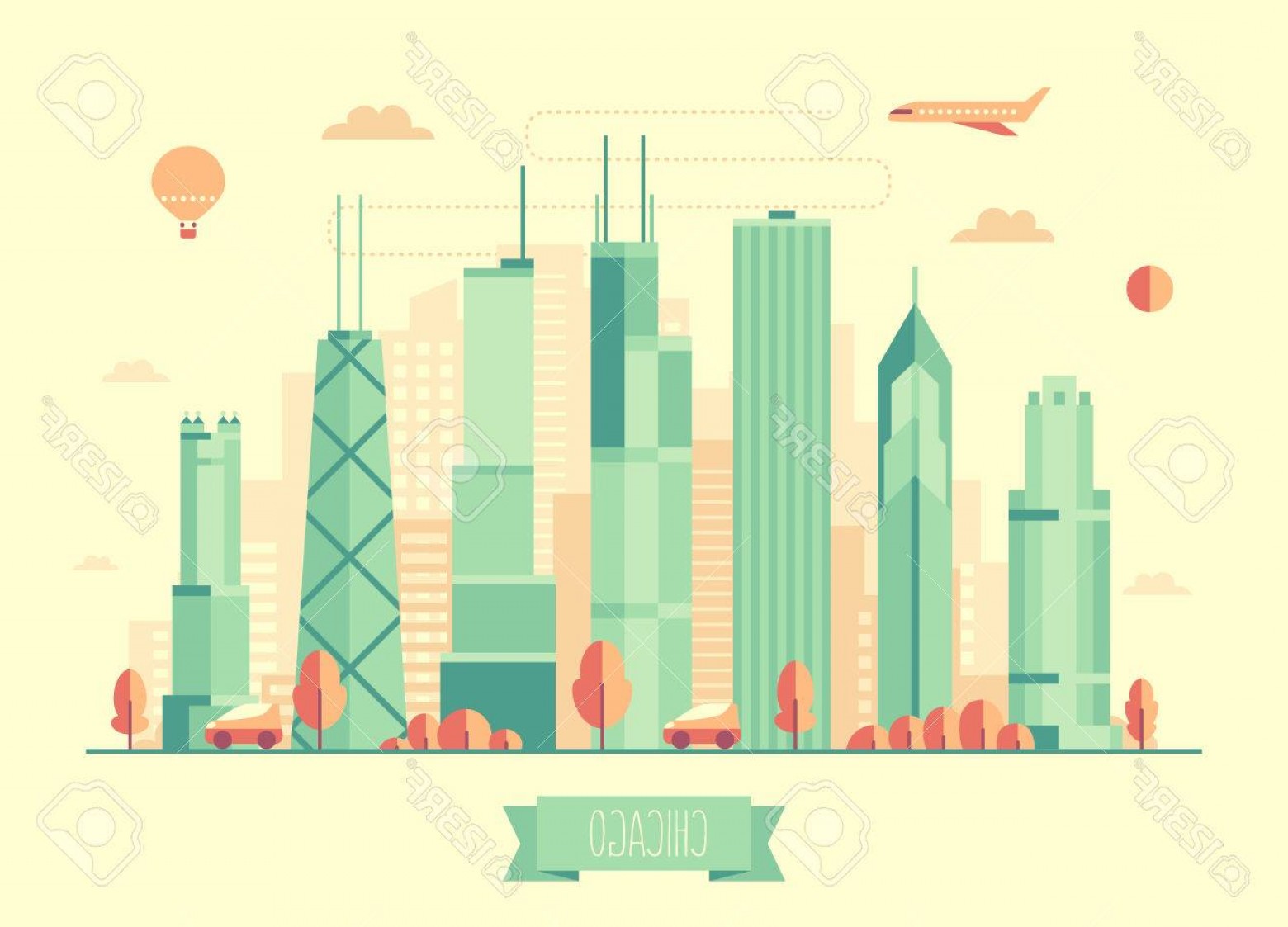 1560x1123 Photostock Vector Chicago Skyline Architecture Vector Illustration