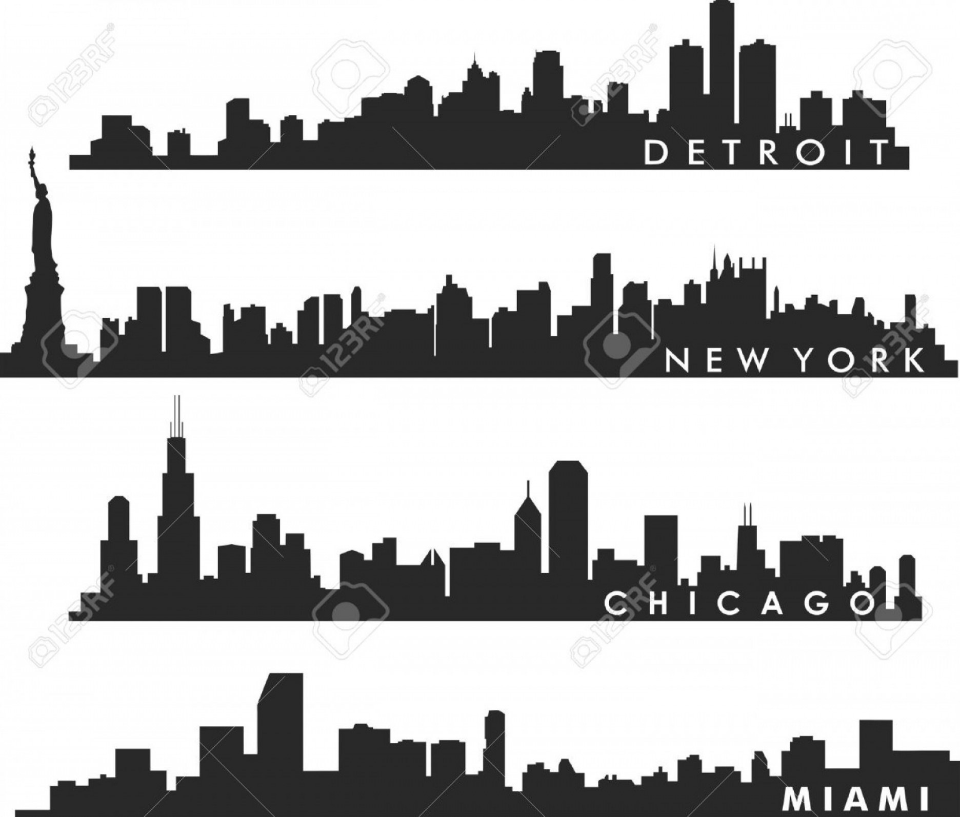 1872x1594 Photostock Vector New York Skyline Chicago Skyline Miami Skyline