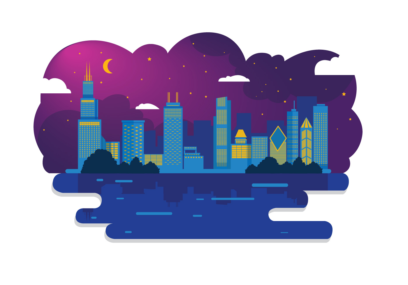 1400x980 Chicago Skyline Night Free Vector Art