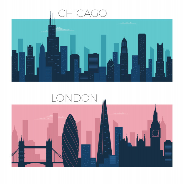 Chicago And London City Skyline Vector Premium Download 626x625 Chicago And London City Skyline Vector Premium Download
