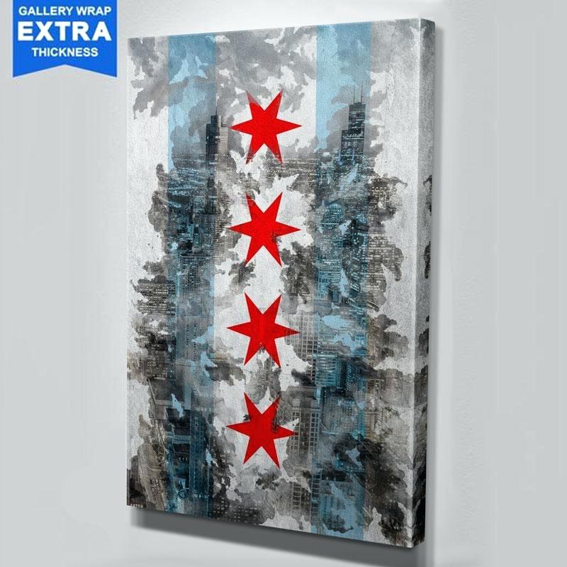 800x800 Chicago Flag Art Flag Distressed Wood Look Wall Plaque Art X