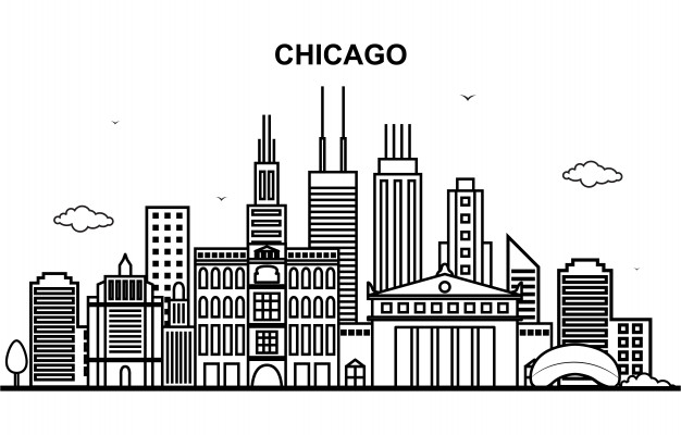 626x400 Chicago City Tour Cityscape Skyline Line Outline Vector Premium