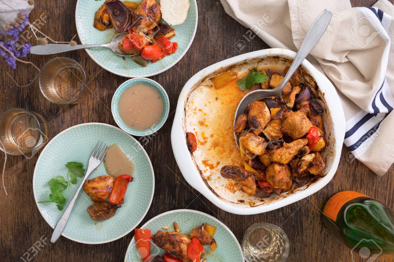 1300x866 Dinner Table Top View Vector Baked Chicken Breast With White Wine