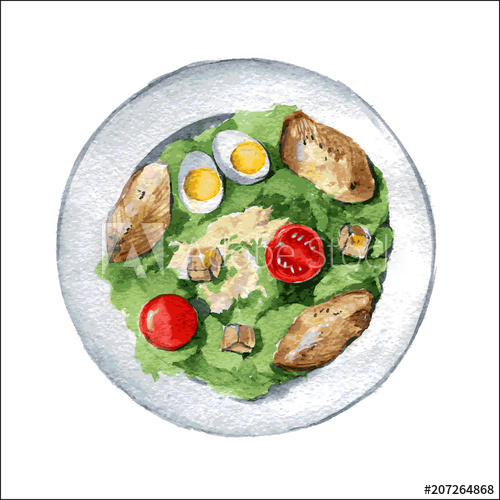 500x500 Caesar Salad With Chicken Breast, Croutons, Eggs And Tomatoes