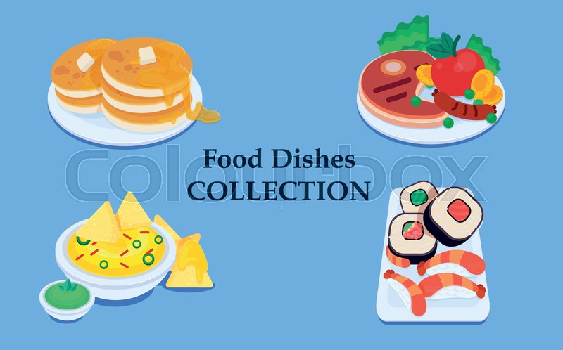 800x498 Food Dishes Collection, Soup, Salad, Stock Vector Colourbox