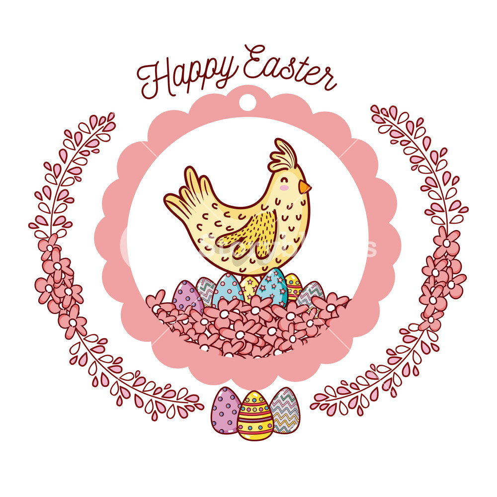 1000x1000 Happy Easter Card With Cute Chicken Cartoon Vector Illustration