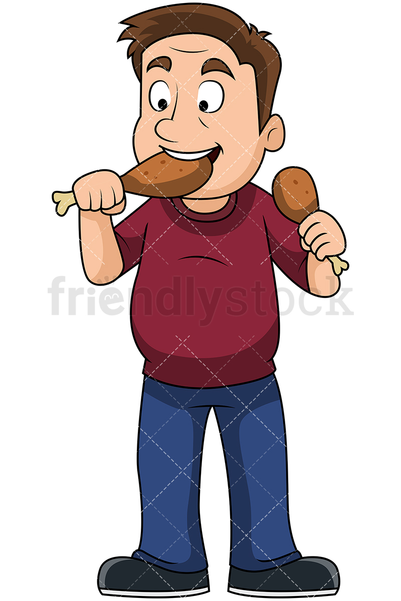 800x1200 Man Eating Chicken Drumsticks Vector Cartoon Clipart