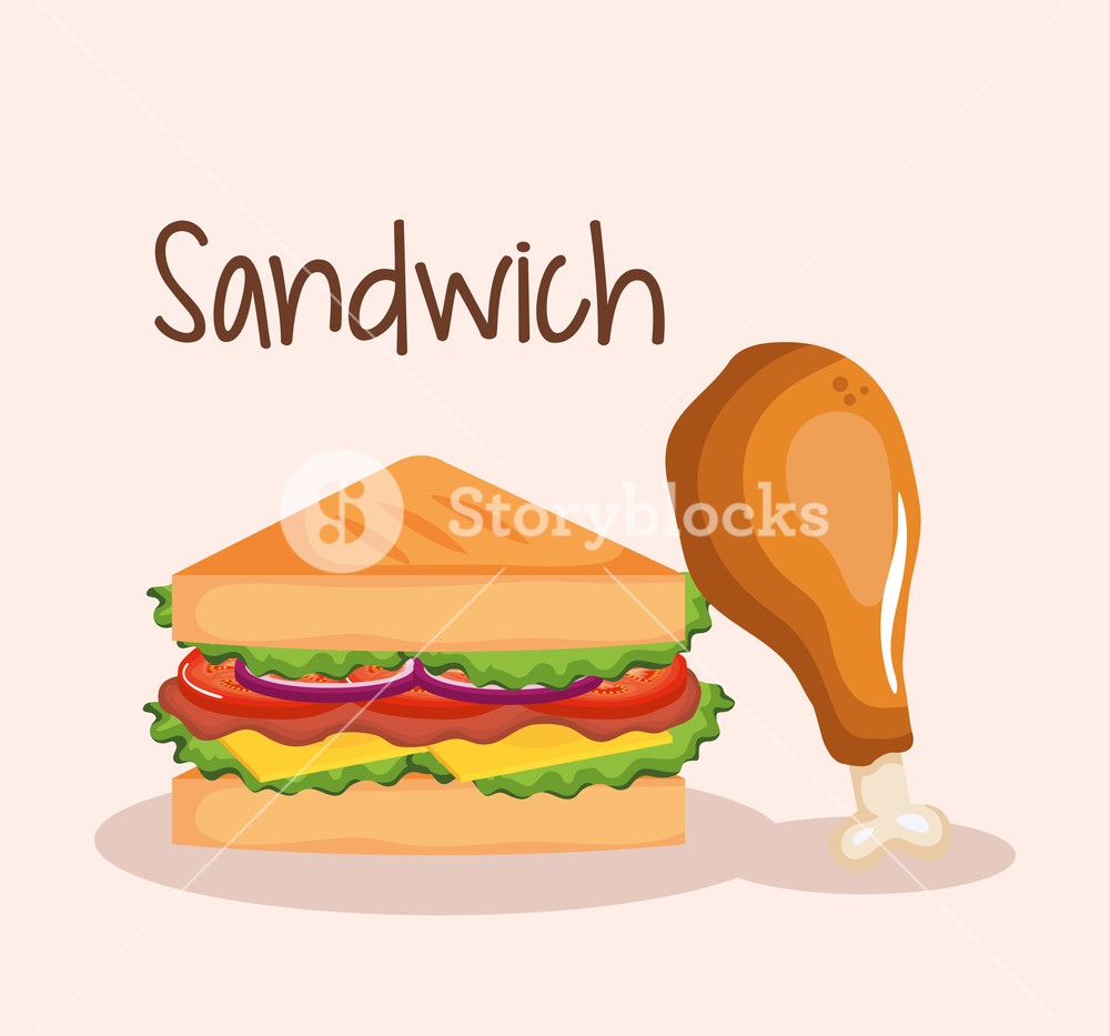 1000x933 Delicious Sandwich With Chicken Drumstick Fast Food Vector