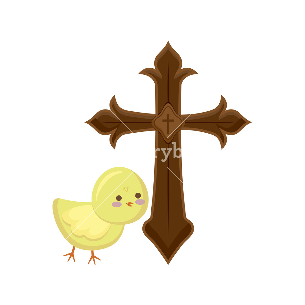 Cross Catholic With Cute Chicken Isolated Icon Vector Illustration 1000x1000 Cross Catholic With Cute Chicken Isolated Icon Vector Illustration
