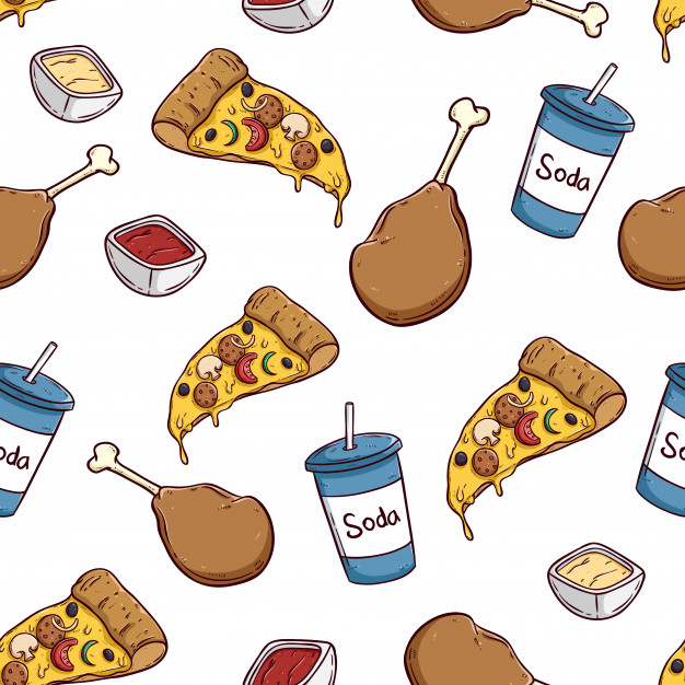 626x626 Junk Food Seamless Pattern With Pizza Soda And Chicken Leg Vector