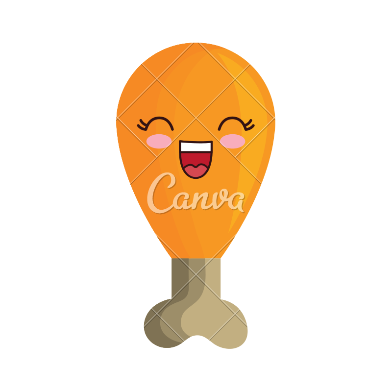 800x800 Kawaii Chicken Leg Vector Character Illustration