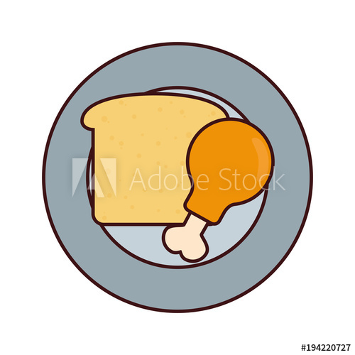 500x500 Plate With Chicken Leg Vector Illustration
