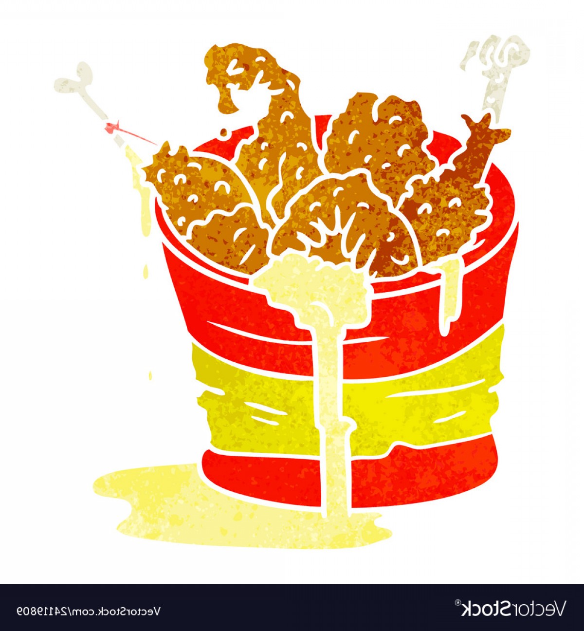 1200x1296 Retro Cartoon Doodle Bucket Of Fried Chicken Vector Cultracing