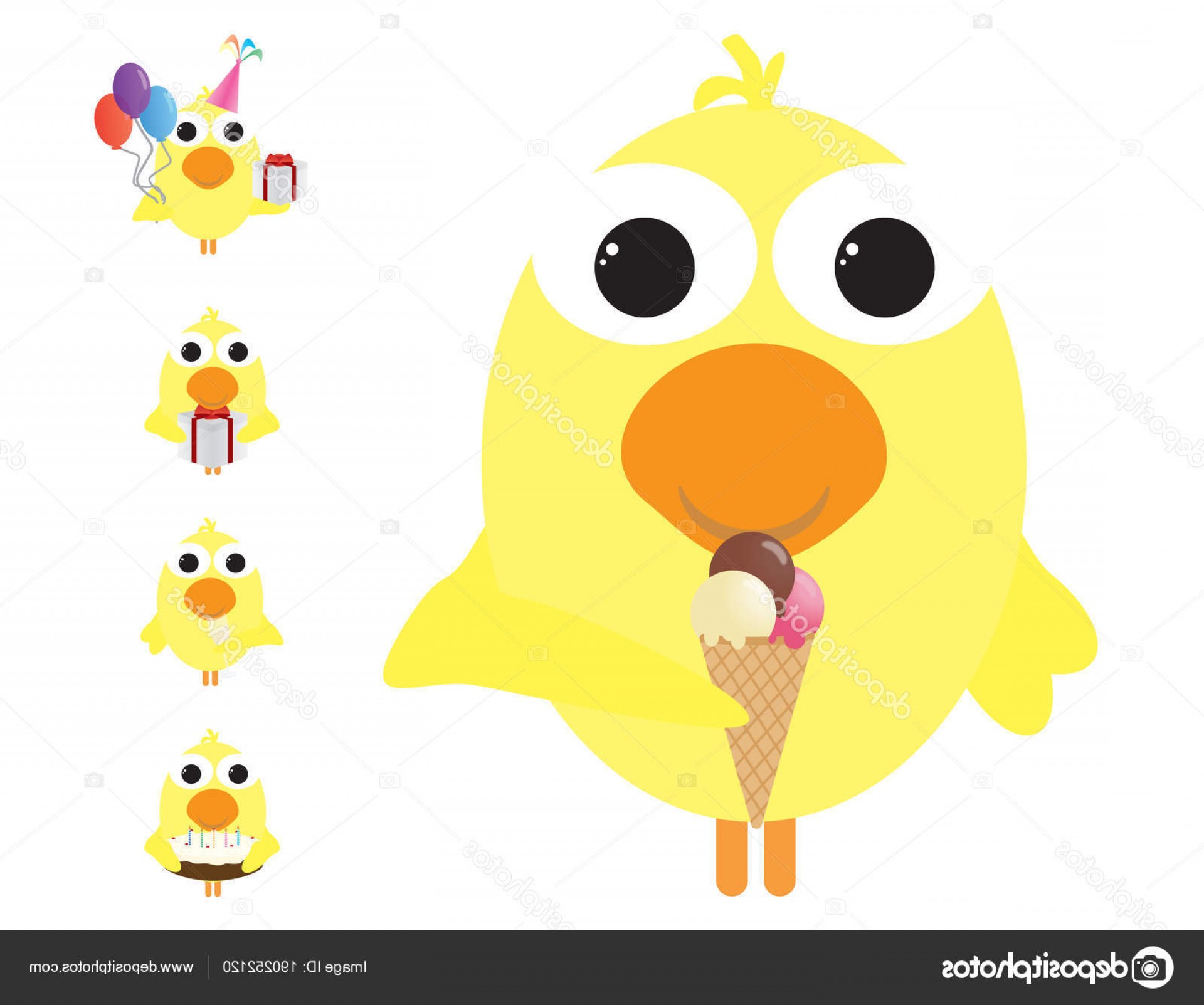 1920x1603 Stock Illustration Yellow Baby Chicken Celebrating Birthday