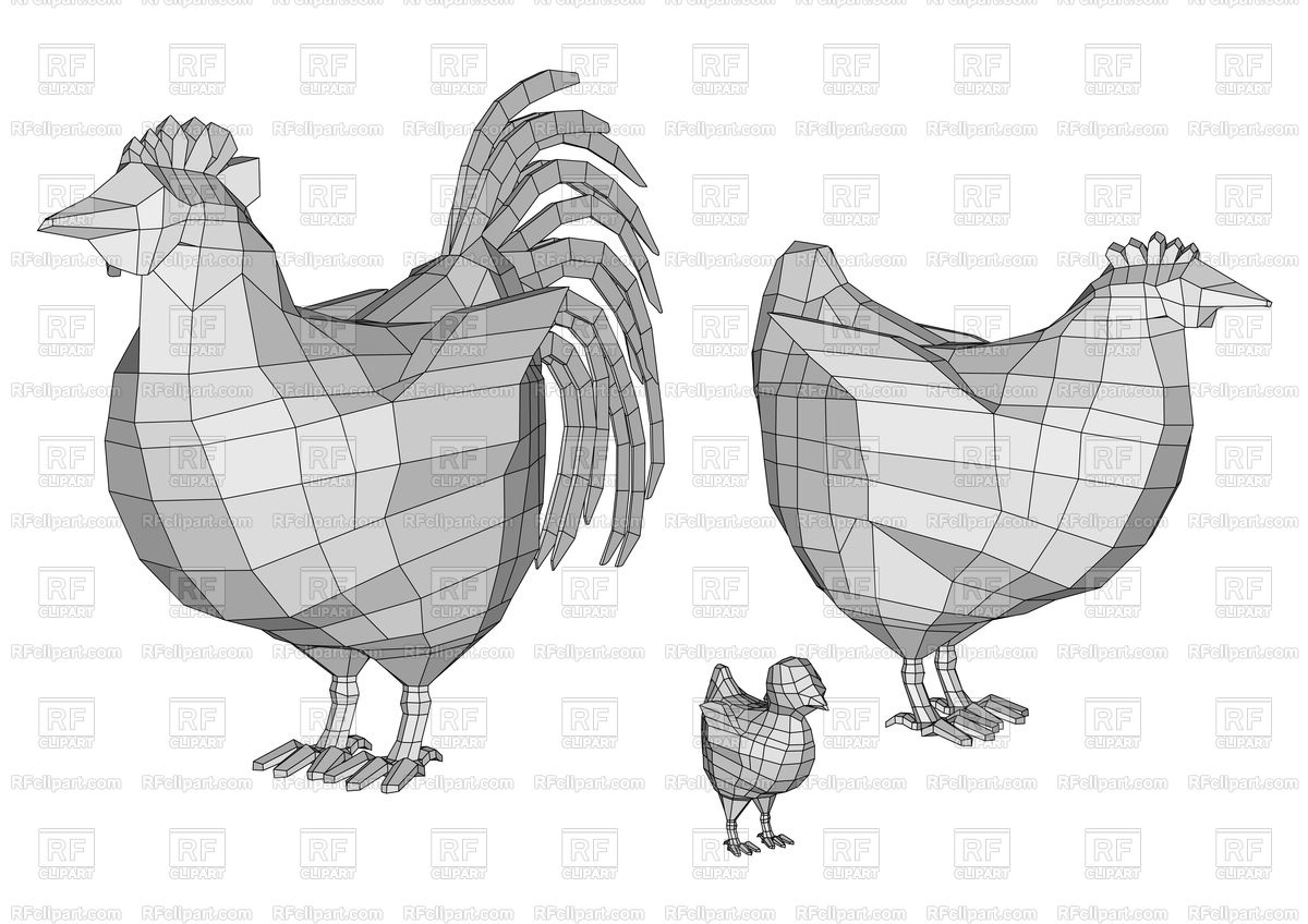 1200x848 Polygonal Cock And Chicken Vector Image Of Plants And Animals