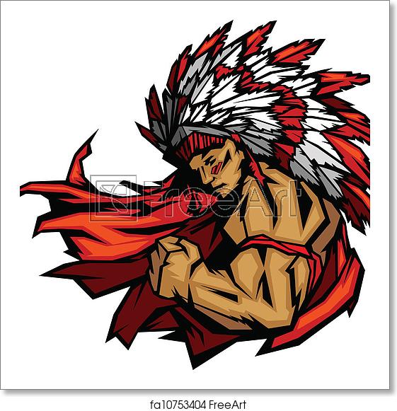 561x581 Free Art Print Of Indian Chief Mascot Flexing Arm Vector Graphic