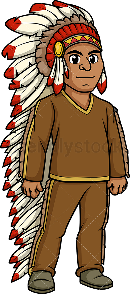 442x1000 Native American Indian Chief Cartoon Clipart Vector
