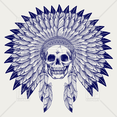 400x400 Skull Of Chief Sketch, Native American Headdress Vector Image