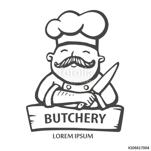 500x500 Butchery Logo Hand Drawn Vector Illustration Of Chief Cooker