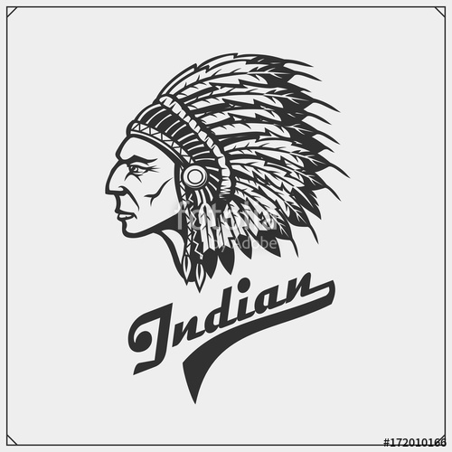500x500 Emblem With American Indian Chief Vector Illustration Stock