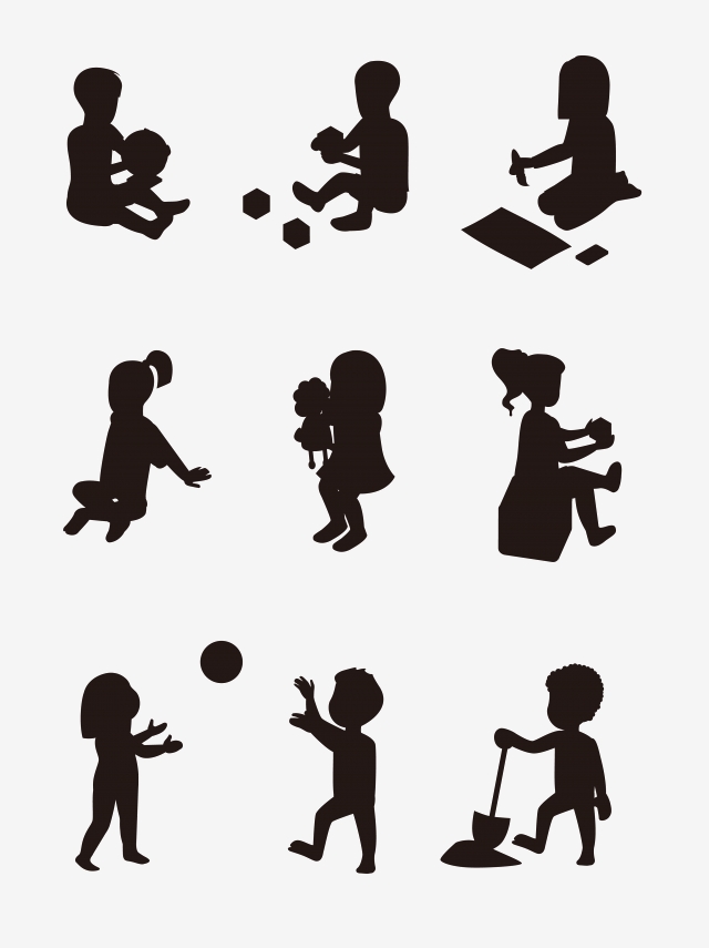 640x855 Children Silhouettes, Kids Silhouette Vector Material Png