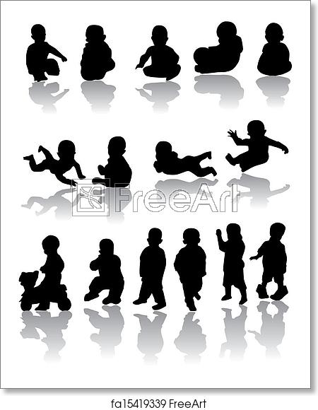 450x580 Free Art Print Of Children Vector Children Silhouettes