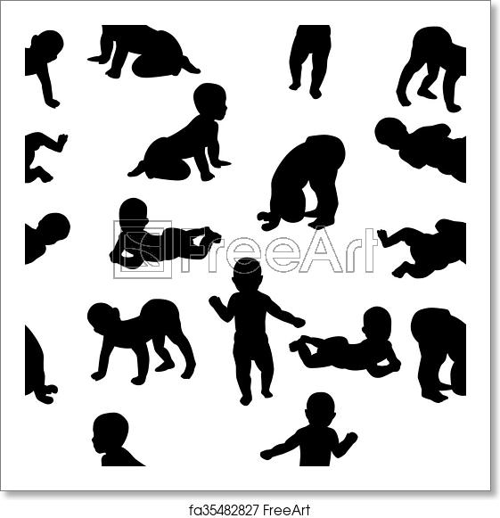 561x581 Free Art Print Of Seamless Pattern Child Silhouettes Vector
