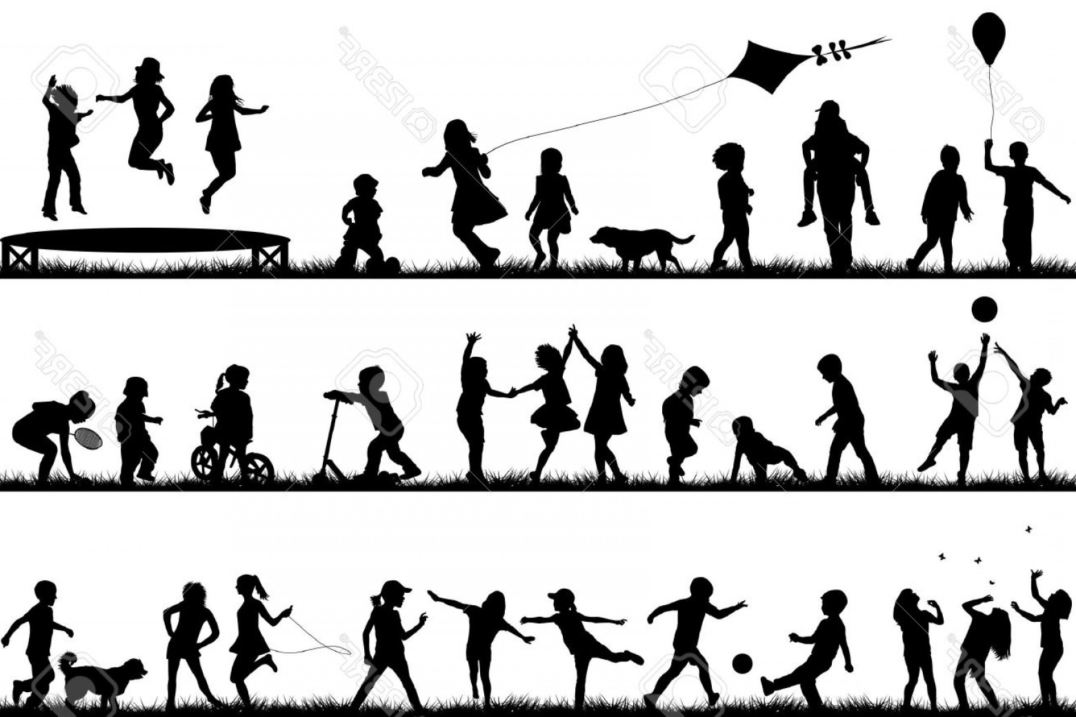 1560x1039 Photostock Vector Set Of Children Silhouettes Playing Outdoor