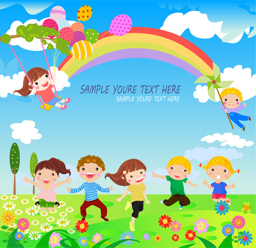 Happy Children With Nature Background Vector Free Download 500x483 Happy Children With Nature Background Vector Free Download